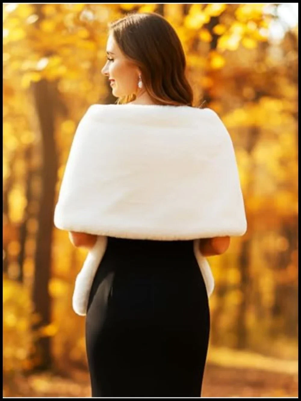 Faux Fur Wedding Shawl Wrap with Brooch Bridal Scarf Stole
